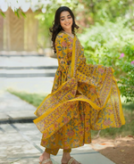 Cotton Printed Anarkali Suit With Hand Work