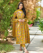 Cotton Printed Anarkali Suit With Hand Work