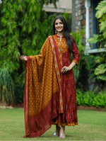 Bandhej Cotton Double Layered Anarkali Suit