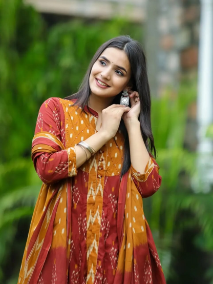 Bandhej Cotton Double Layered Anarkali Suit