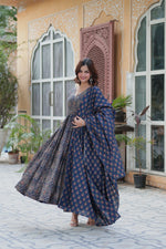 Blue Ajrakkh Cotton Anarkali Suit