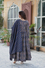 Blue Ajrakkh Cotton Anarkali Suit