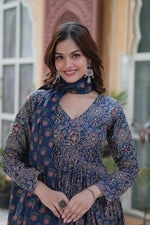 Blue Ajrakkh Cotton Anarkali Suit