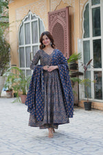 Blue Ajrakkh Cotton Anarkali Suit