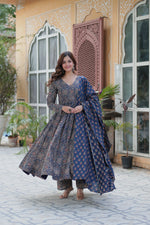 Blue Ajrakkh Cotton Anarkali Suit