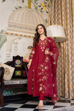 Red Mul Chanderi Embroidered Suit Set With Cotton Lining