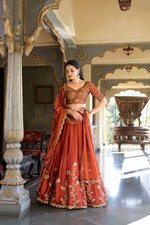Orange Thread Embroidered Silk Lehenga Choli