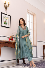 Aqua Mul Chanderi A- Line Pleated Suit Set