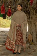 Red Bagru Hand Block Printed Cotton Kurta Pant & Dupatta Set