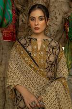 Black Bagru Hand Block Printed Cotton Kurta Pant & Dupatta Set