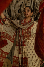 Beige Bagru Hand Block Printed Cotton Kurta Pant & Dupatta Set