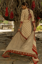 Beige Bagru Hand Block Printed Cotton Kurta Pant & Dupatta Set
