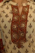 Beige Bagru Hand Block Printed Cotton Kurta Pant & Dupatta Set