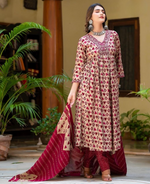 A-line Alia Cut Embroidered Cotton Suits