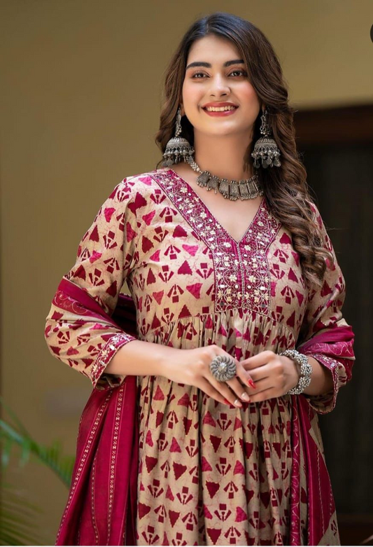 A-line Alia Cut Embroidered Cotton Suits