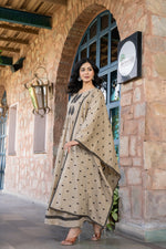 Pale Brown Cotton Embroidered Flared Kurta Set
