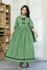 Sea Foam Cotton Embroidered Flared Kurta Set
