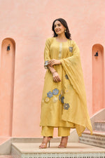 Faded Yellow Mul Chanderi Kurta Set