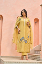 Faded Yellow Mul Chanderi Kurta Set