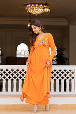 Orange Chinon Hand Work Embroideried Kurta Set