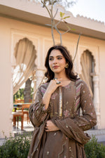 Copper Brown Mul Chanderi Hand Design Embroidered Kurta Set