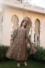Copper Brown Mul Chanderi Hand Design Embroidered Kurta Set
