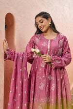 Pink Mul Chanderi Hand Design Embroidered Kurta Set