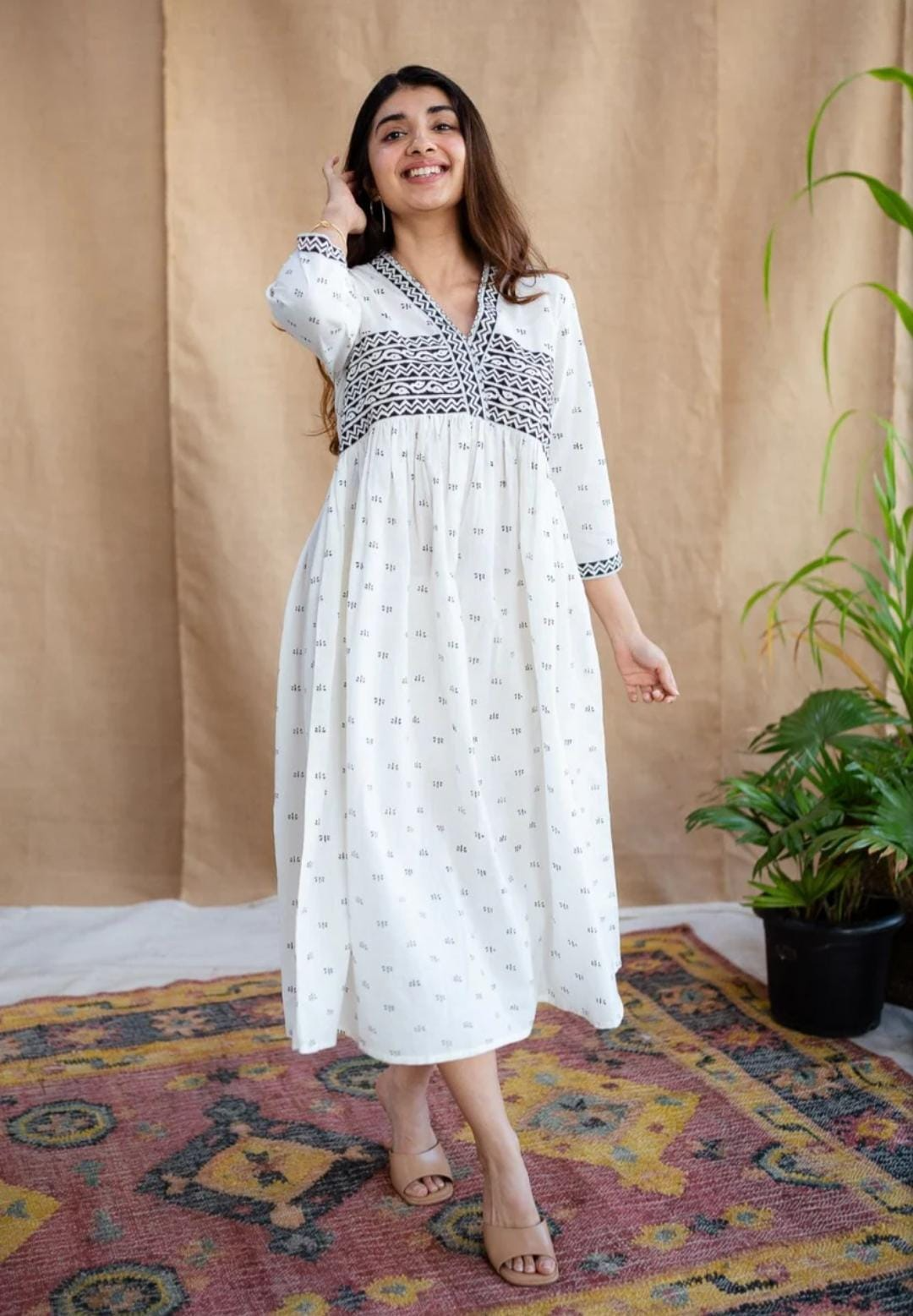 Black & White Block Printed Maxi Dress