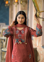 Rust Cotton Embroiderd Kurta Suit Set