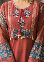 Rust Cotton Embroiderd Kurta Suit Set