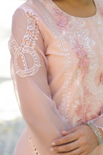Pastel Peach Cotton Embroidered Kurta Suit With Patch Work