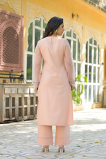 Pastel Peach Cotton Embroidered Kurta Suit With Patch Work