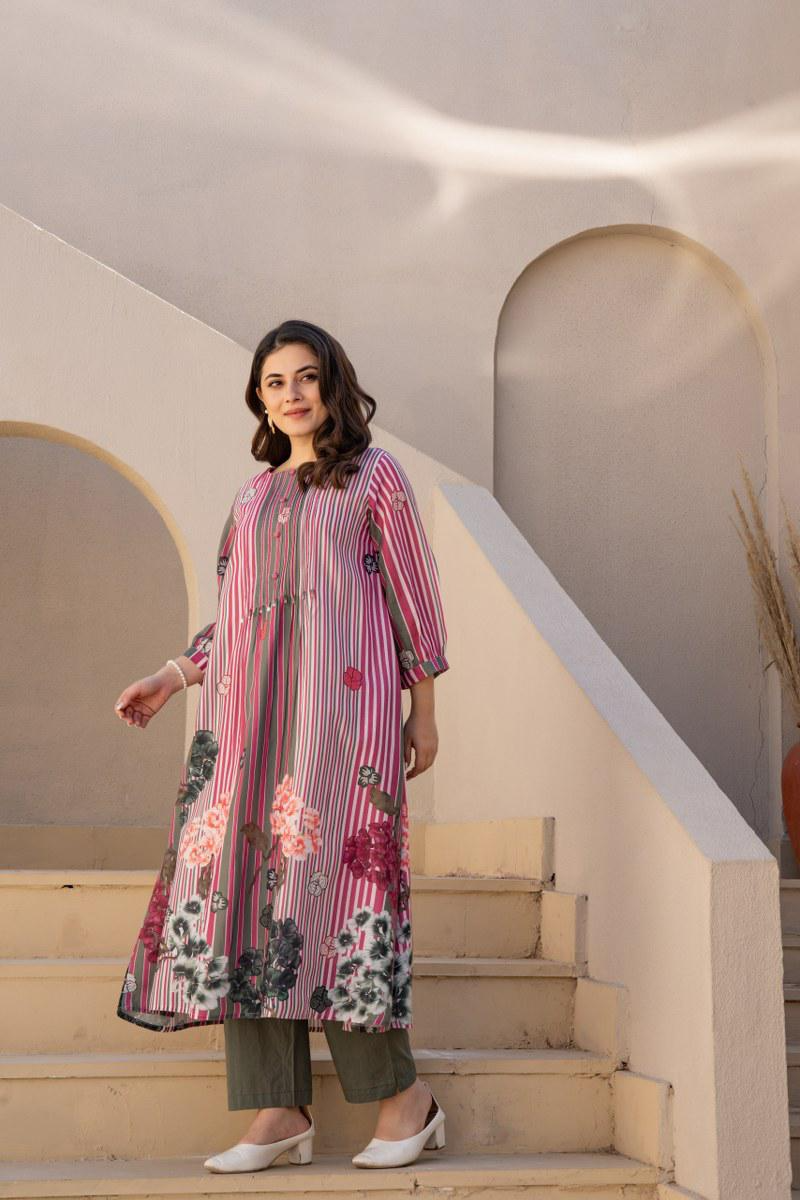 Multi Colored Cotton Printed Kurta Pant Set