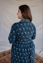Peacock Blue Block Printed Maxi Dress