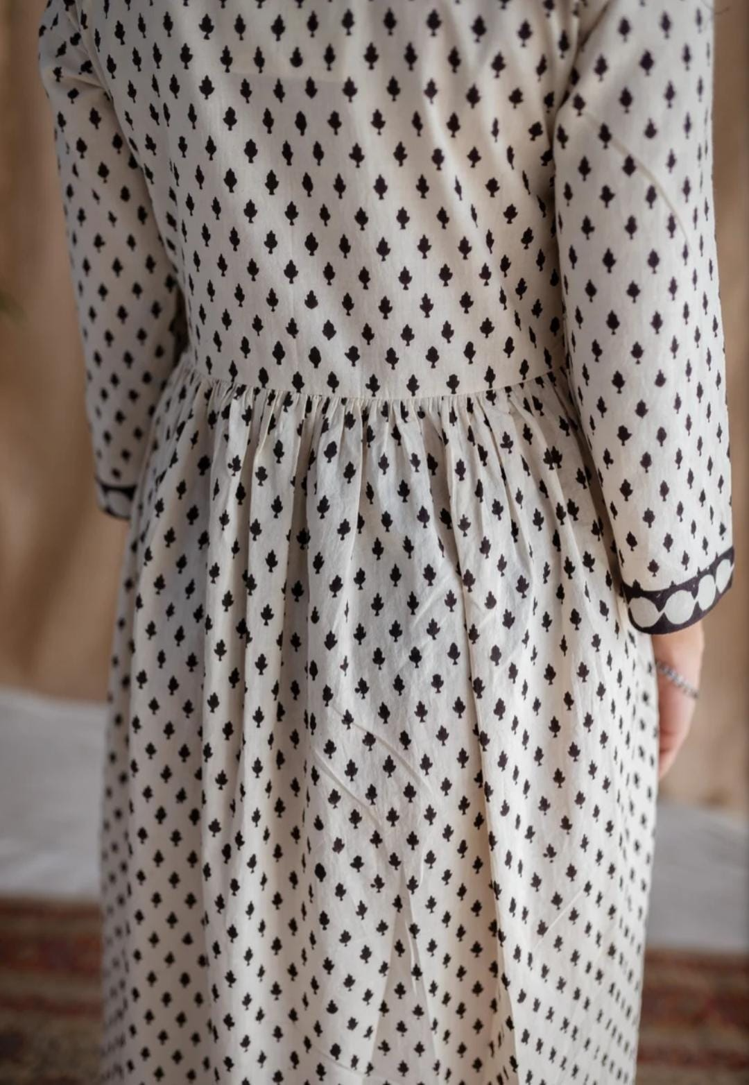 White Cotton Block Printed Maxi Dress