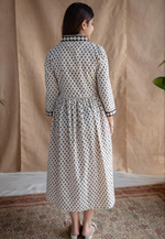 White Cotton Block Printed Maxi Dress