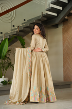Off White Chinnon  Thread Embroidered Gown (Set of 2)