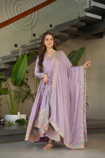 Lavender Chinnon  Thread Embroidered Gown (Set of 2)