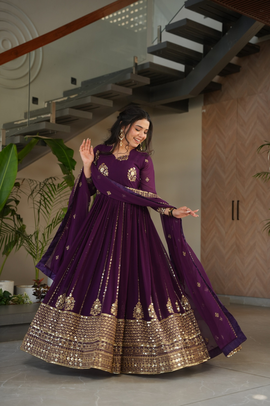 Purple Blooming Embroidered Gown