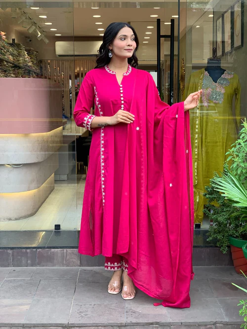Pink Embroidered Cotton Comfy Suit Set