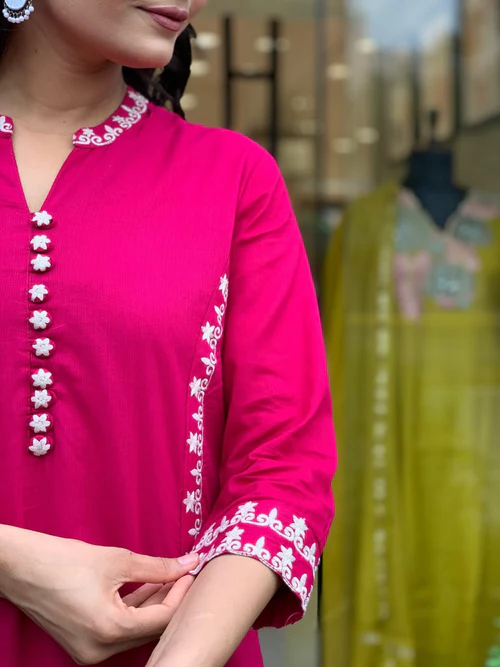 Pink Embroidered Cotton Comfy Suit Set