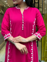 Pink Embroidered Cotton Comfy Suit Set