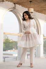 White Cotton Flowy Kurta With Pant