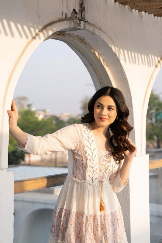 White Cotton Flowy Kurta With Pant