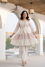White Cotton Flowy Kurta With Pant