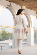 White Cotton Flowy Kurta With Pant
