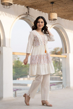 White Cotton Flowy Kurta With Pant