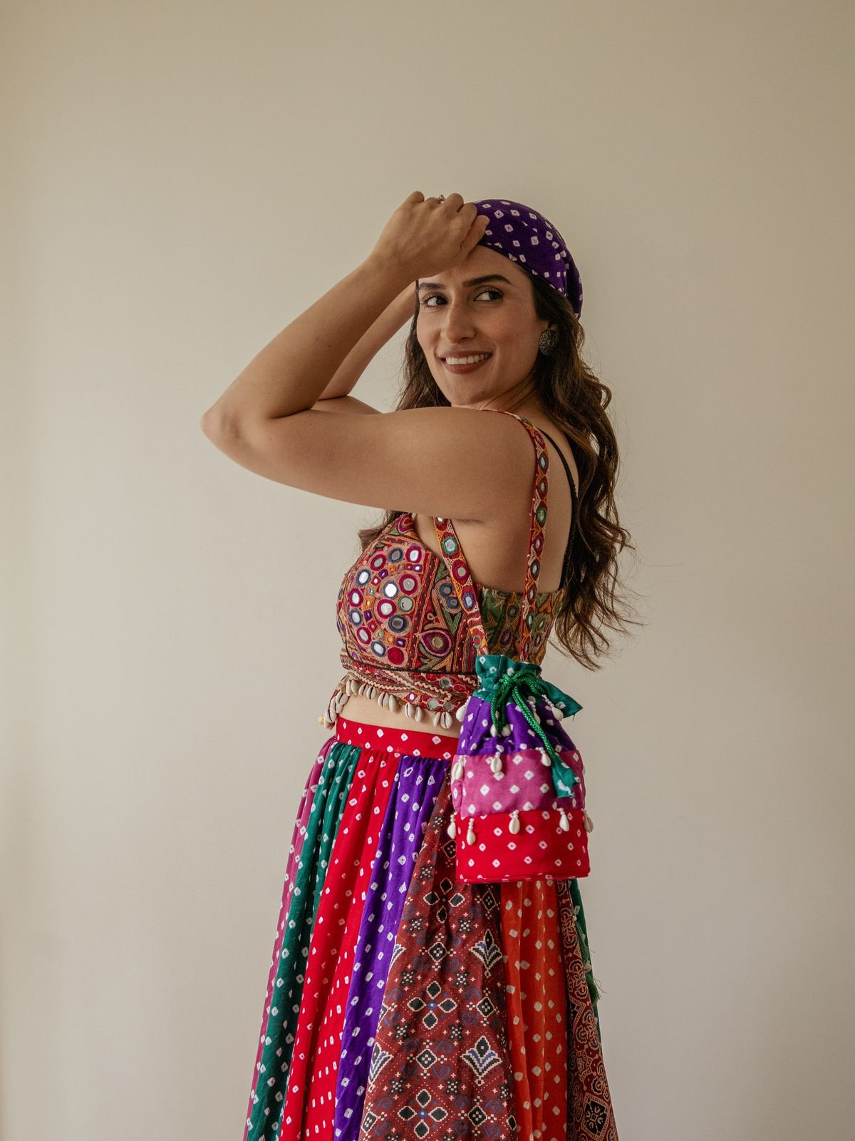 Multi- colour Multi-panel Bandhani Skirt & Choli Set - Alia Bhatt Inspired