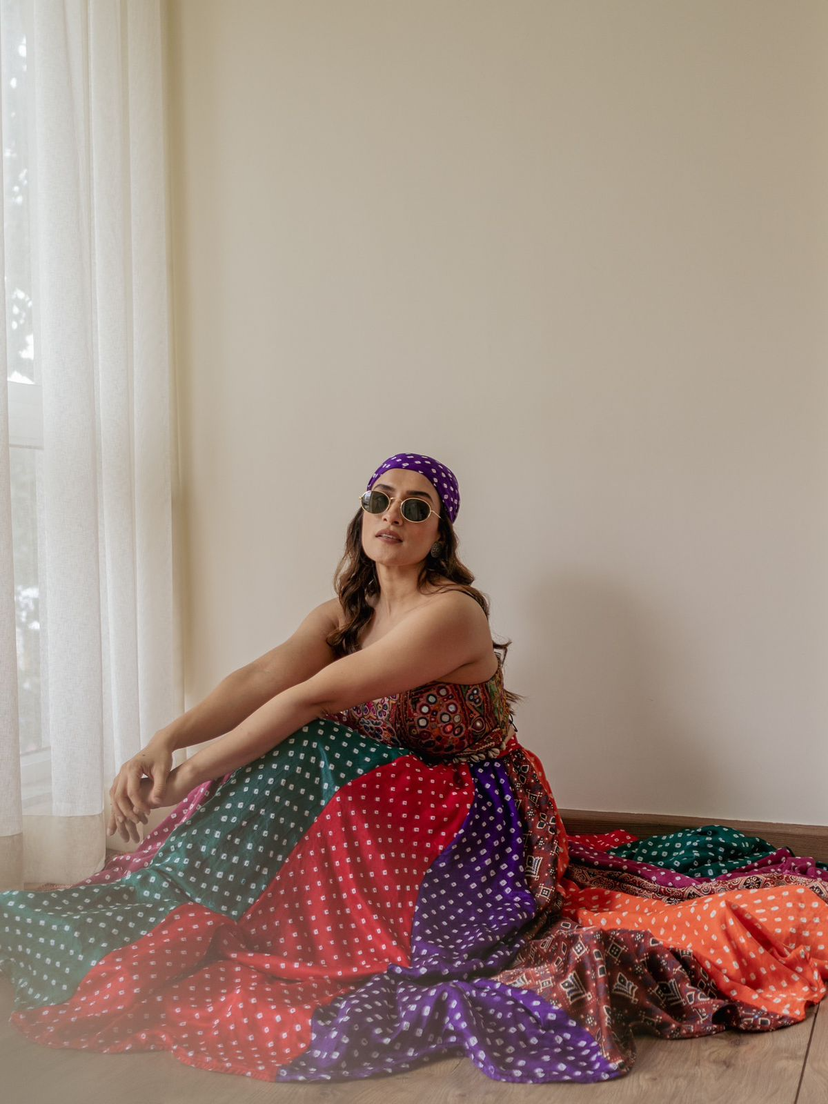 Multi- colour Multi-panel Bandhani Skirt & Choli Set - Alia Bhatt Inspired