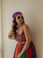 Multi- colour Multi-panel Bandhani Skirt & Choli Set - Alia Bhatt Inspired